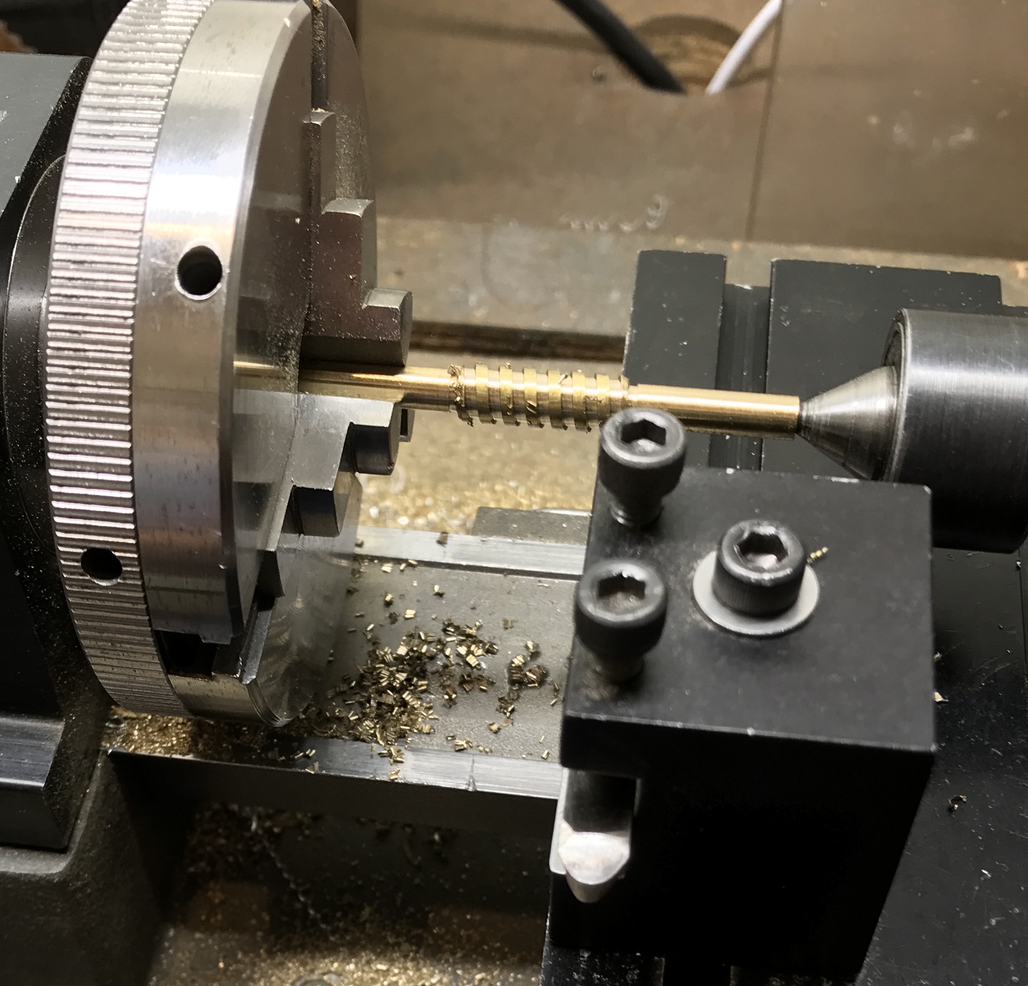 The worm being cut in the lathe